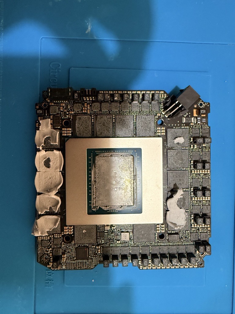 PCB with the waterblock removed, one VRM pad empty